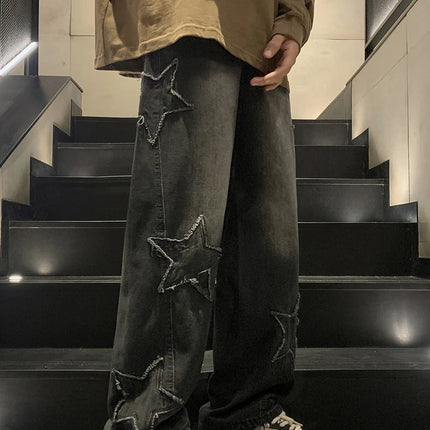 New Fashion Stella a cinque punte Jeans Uomo a vita alta Vintage Streetwear Pantaloni da uomo Baggy Inverno Jeans a gamba larga Denim Abbigliamento uomo