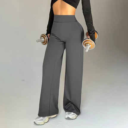 Gym Workout Wide Leg Leggings Women High Waist Tummy Control Loose Yoga Pants Woman Gray Hip Lifting Straight Sports Trousers PlatiNum