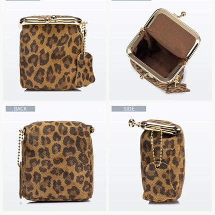 New Arrival Square Leopard Print Leather Small Purses Women's Portable Coin Money Wallets Earphone Lipstick Pouch Card Holders PlatiNum