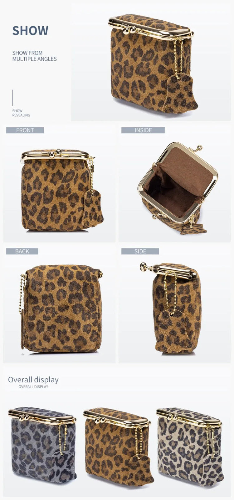 New Arrival Square Leopard Print Leather Small Purses Women's Portable Coin Money Wallets Earphone Lipstick Pouch Card Holders PlatiNum