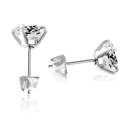 LUXUSTEEL 2Pcs Men's Crystal Zircon Studs Earrings For Women 316L Stainless Steel Cartilage Piercing Ear Anti Allergic 3-8mm PlatiNum