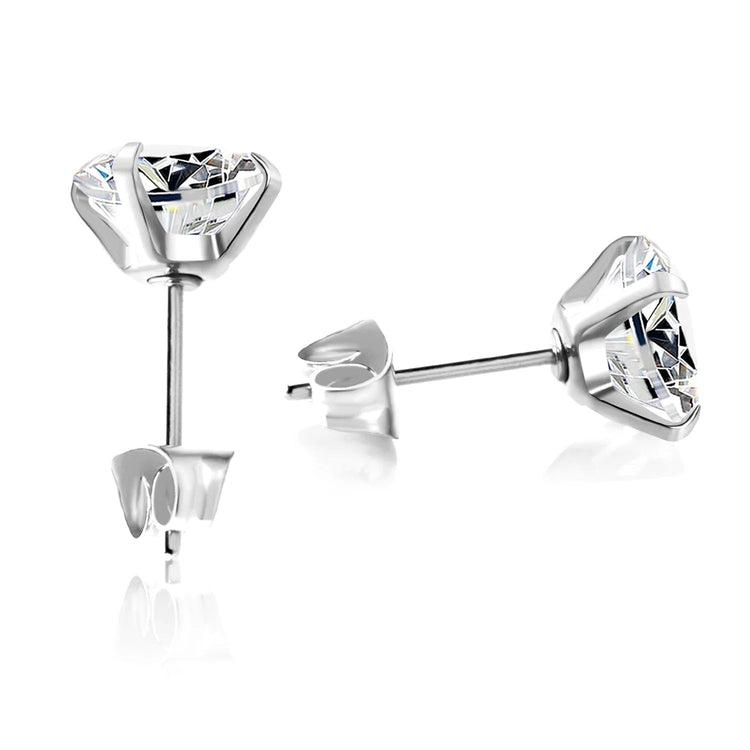LUXUSTEEL 2Pcs Men's Crystal Zircon Studs Earrings For Women 316L Stainless Steel Cartilage Piercing Ear Anti Allergic 3-8mm PlatiNum