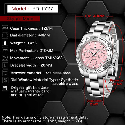 PAGANI DESIGN Nuovo orologio da polso al quarzo da uomo con lunetta in acciaio inossidabile, cronografo di lusso con vetro zaffiro VK63, orologio da uomo reloj hombre platinumshop