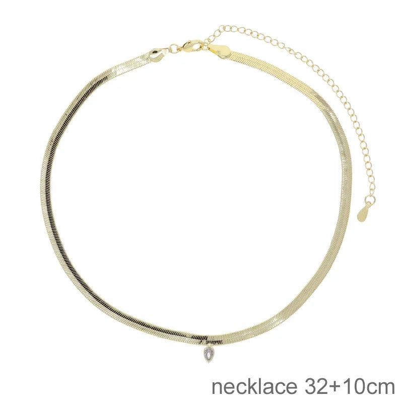5A Goccia Cubic Zirconia CZ Collana a spina di pesce per le donne Catena color oro Girocollo Gioielli di moda con maglie a catena a serpente geometrico