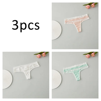 3PCS Women's Thong Solid-Color Lace Sexy Women's Underwear Low-Rise Versatile Comfortable Fashionable Panties