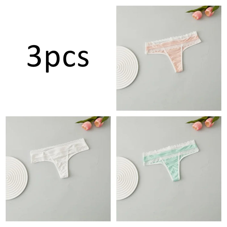 3PCS Women's Thong Solid-Color Lace Sexy Women's Underwear Low-Rise Versatile Comfortable Fashionable Panties