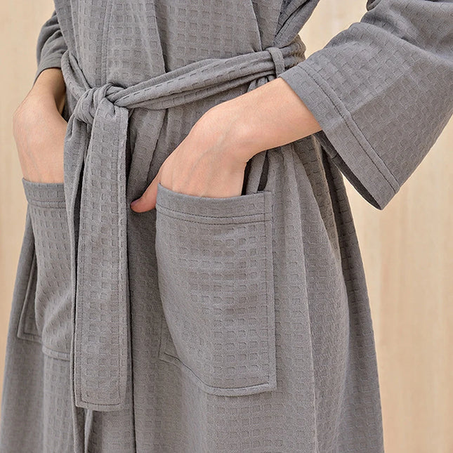 Uomo Donna Accappatoio Waffle Trasparente Estate Abito sottile Doccia Vestaglia scozzese Lunghezza al ginocchio Camicia da notte traspirante Panno per la casa