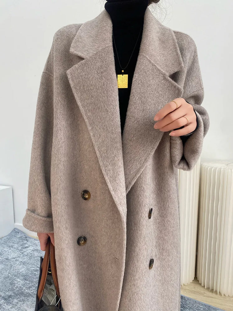 Women And Men Unisex Thicken Warm X-long Alpaca Woolen Overcoat Winter Cashmere Wool Maxi Loose Coat Oversize Cloak Outsize