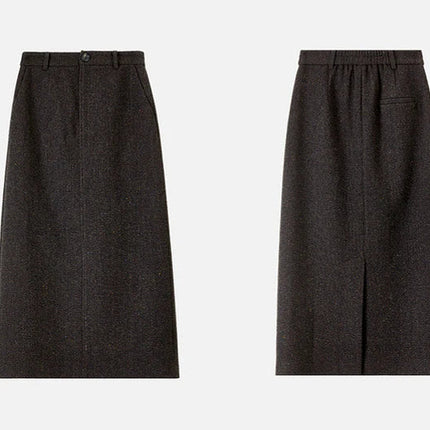 SENTUBILA Straight Wool Skirt Women 2025 Winter Vintage Elegant Tweed High-waist Slit-hem Temperament Long Skirts 144Q56942 PlatiNum