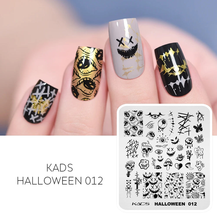 KADS Halloween Nail Stamping Plates skull Pumpkin Bat Template Stencils Nail Art Stamp Image Plate Manicure Nail Print Tool