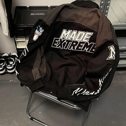 Gmiixder American Street Racing Jacket Men Women Cool Niche Embroidery Motorcycle Baseball Uniform Unisex Punk Letter Streetwear