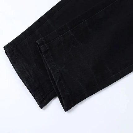 Designer street fashion men's jeans washed, elastic, slim fit, perforated, cashew flower patch, black denim high street pants, h PlatiNum