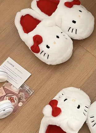 Simpatiche pantofole in peluche Hello Kitty Anime da donna, scarpe in cotone Sanrio Kawaii, scarpe morbide da camera da letto per studentesse, regali per ragazze per le feste invernali