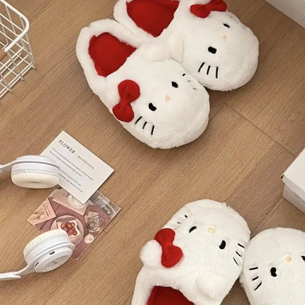 Cute Hello Kitty Anime Plush Slippers for Women, Sanrio Kawaii Cotton Shoes, Soft Student Bedroom Shoes, Girl Gifts for Winter Holidays