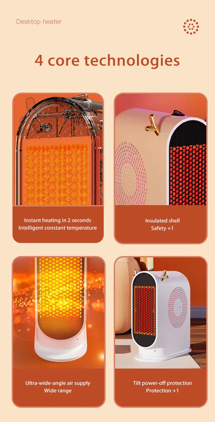 Electric Heater Winter Warmer Household Desktop Heater Fan Adjustable Thermostat Room Heater Home Appliance Heating Stove