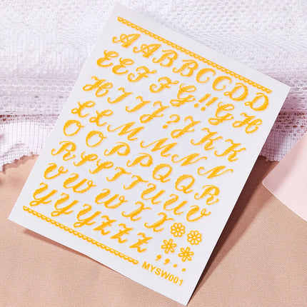 1PC 26-English Alphabet Number 3D Self-adhesive Nail Art Decal Sticker Word Small Letter Nail Decals Sticker Manicure Decoration