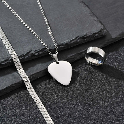 Set di 3 Pezzi: Collana con Ciondolo a Forma di Plettro per Uomo, Bracciale con Catena Cubana Piatta Stile Rock Punk, Set di Gioielli Classici da Uomo, Idea Regalo platinumshop