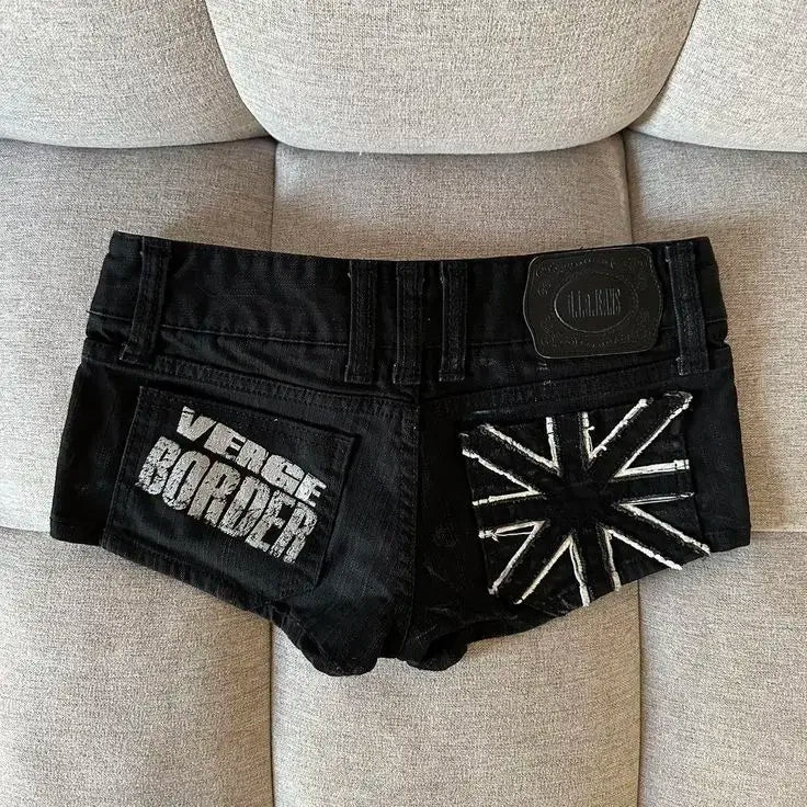 Hip hop fashion street clothing graphic printing style women black shorts ins y2k goth slim denim shorts PlatiNum
