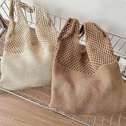 Borse a maglia da donna, borsa tote grande capacità, borsa estiva da spiaggia, borsa grande casual, borse a tracolla intrecciate a nido d'ape, borsa da donna