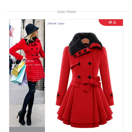 women woolen coat 2026 New fitted mid-length woolen coat double-breasted thickened overcoat + belt women's clothing