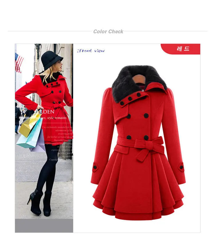 women woolen coat 2026 New fitted mid-length woolen coat double-breasted thickened overcoat + belt women's clothing