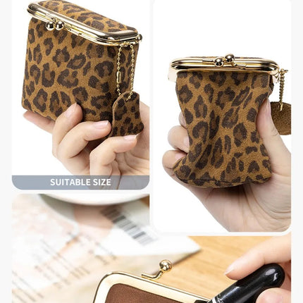 New Arrival Square Leopard Print Leather Small Purses Women's Portable Coin Money Wallets Earphone Lipstick Pouch Card Holders PlatiNum