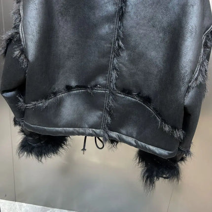 Winter Faux Lambskin Lapel Long-sleeved Inner Liner Thickened Fur One-piece Cotton-padded Jacket Street Fashion Warm Women Coat