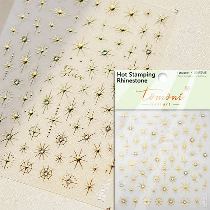 Punk Glitter Powder Blue Pink Star Charm Laser Silver Gold Starlight Rhinestones Moon DIY Nail Art Stickers Manicure Tool Decals