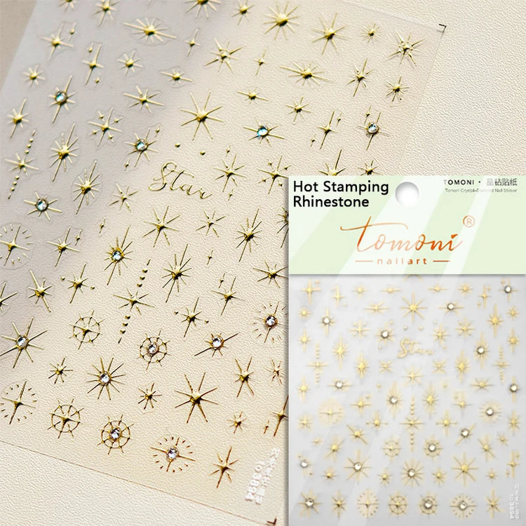 Punk Glitter Powder Blue Pink Star Charm Laser Silver Gold Starlight Rhinestones Moon DIY Nail Art Stickers Manicure Tool Decals
