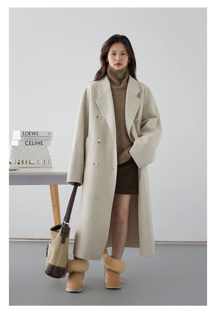 CHIC VEN Women Long Double-sided Woolen Coats Retro Loose Female Overcoat Double Breasted Ladies Windbreak Autumn Winter 2026