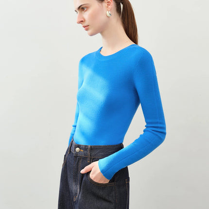 FSLE【Premium Series】German Biella Wool Autumn Super Fine Washable Seamless One-Piece Mock Neck Thermal Base Layer Shirt Women PlatiNum