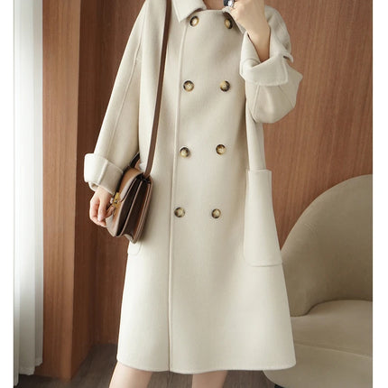 Ladies' 100% Cashmere Thick Double-Sided Extended Coat, Classic, Versatile and Fashionable for Business and Leisure