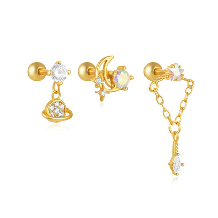 AIDE Heart Round Ball Flat Helix Piercing Earring 925 Sterling Silver Ear Studs Geometric Zircon Exquisite Trinket Studs Aretes PlatiNum
