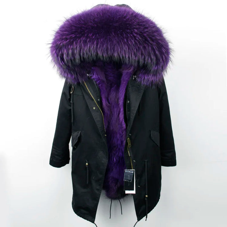 Maomaokong Natural Fur Lining Real Fur Coat Winter Jacket Women Raccoon Fur Collar Warm Thick Parkas Female Clothing