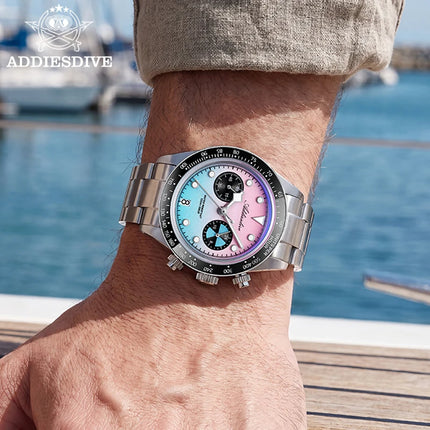 ADDIESDIVE Hight Quality Men's Watch VK64 Chronograph Super Luminous Ceramic Bezel Wristwatch Calendar 10Bar Waterproof Watches