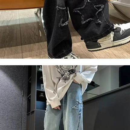 Jeans da Uomo Stile Hip-Hop Americano Taglia Asiatica, Pantaloni Larghi a Gamba Dritta di Tendenza Streetwear