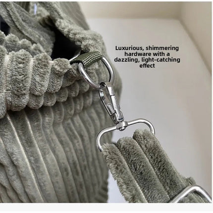 Large Capacity Striped Velvet Handbag Shoulder Bag for Woman Handbags Crossbody Bags, Versatile Letter Corduroy Women's Tote Bag PlatiNum
