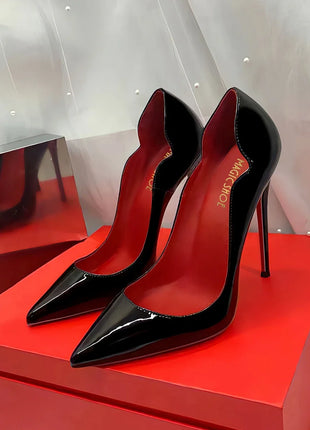 2024 Nuova Primavera/Estate 12 centimetri Bocca Ultra Superficiale Nero Rosso Fondo Tacchi Alti Tacc