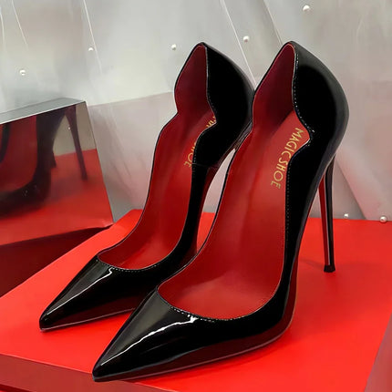 2024 Nuova Primavera/Estate 12 centimetri Bocca Ultra Superficiale Nero Rosso Fondo Tacchi Alti Tacchi Sottili delle Donne Sexy A Punta Grandi Singoli scarpe