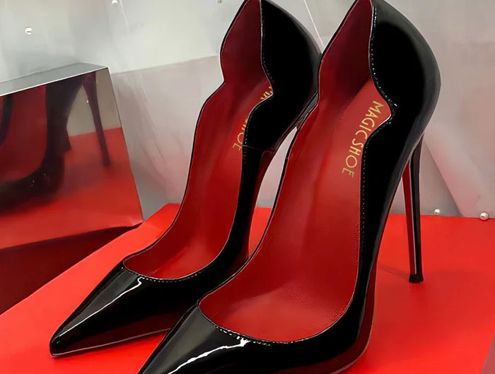 2024 Nuova Primavera/Estate 12 centimetri Bocca Ultra Superficiale Nero Rosso Fondo Tacchi Alti Tacchi Sottili delle Donne Sexy A Punta Grandi Singoli scarpe