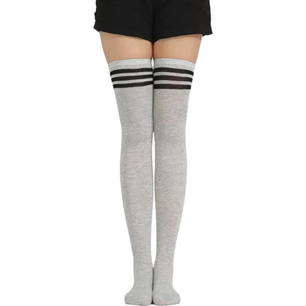 Moda ragazze carine coscia alta nero bianco a righe sopra il ginocchio calzini lunghi scaldamuscoli Lolita calze gotiche per donne sexy