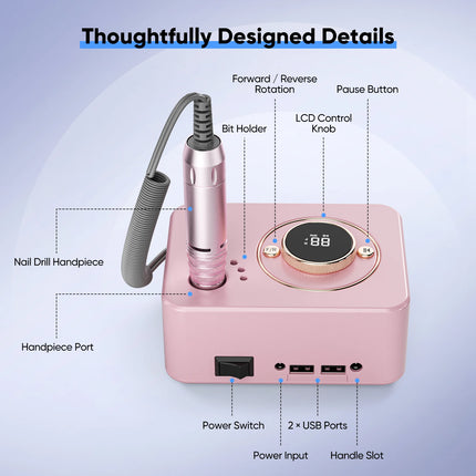 Professional Nail Cutter for Gel Nails 50W 35000RPM Electric Nail File for Gel Nails, Manicure Pedicure Set Electric Nail Cutter