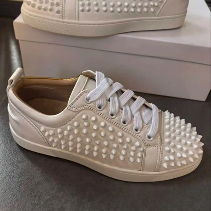 Casual Rivet Shoes Designer Women Genuine Leather Sport Walking White Shoes Round Toe Comfort Flats Ladies Daliy Outdoor Shoes