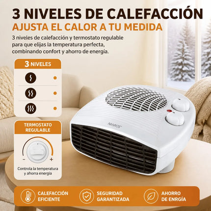 Portable Electric Heater 2000W with Adjustable Thermostat, 3 Heat Levels and Overheating Protection, Fast Heating for Home and Office, 220-240V, White/Gray