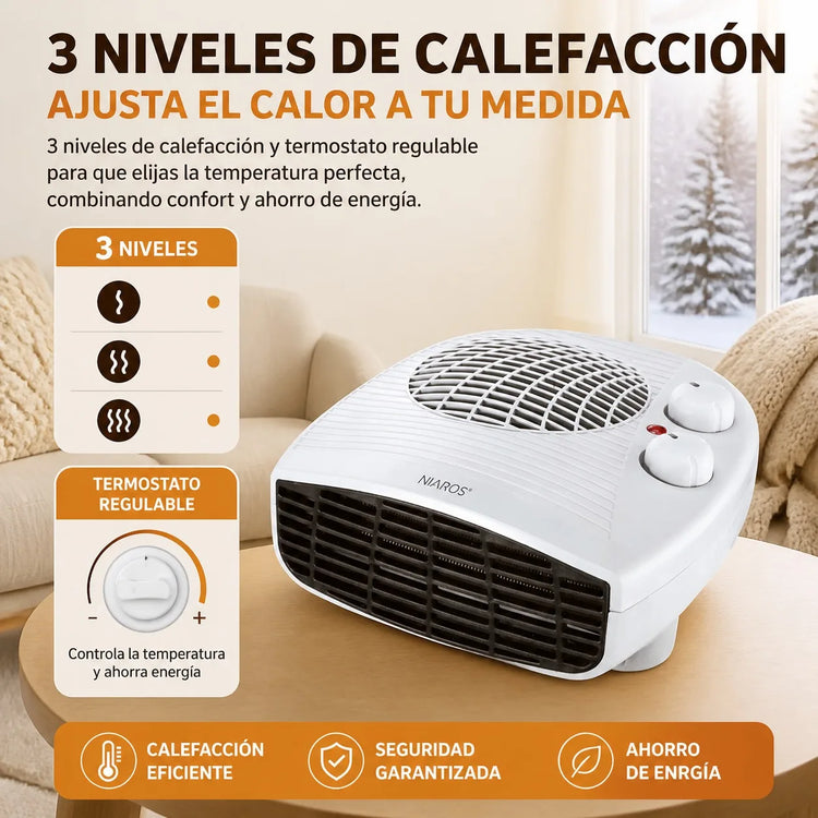 Portable Electric Heater 2000W with Adjustable Thermostat, 3 Heat Levels and Overheating Protection, Fast Heating for Home and Office, 220-240V, White/Gray