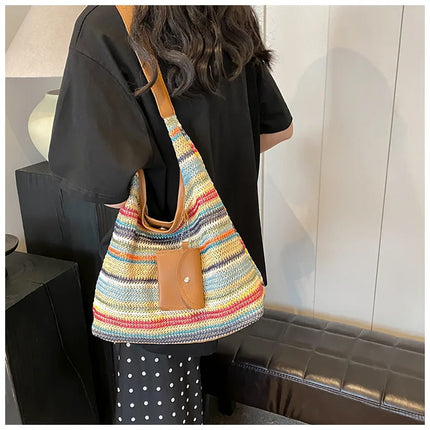 Hand-Woven Large Capacity Tote Bag for Women, Fashionable Commuter Bag, INS Style, Beach Bag for Daily Travel