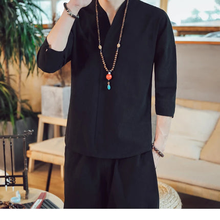 Kimono da uomo in stile giapponese corto a mezza manica in cotone traspirante camicia da uomo T-shirt giapponese estiva Yukata cardigan lavorato a maglia con piume