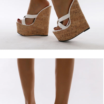 Aneikeh Wedges Heel Women Slippers Fashion Open Toe Platform Sandals Summer Super High Heels Female Party Shoes Size 35-42 PlatiNum