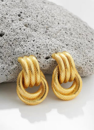 Orecchini a Perno Geometrici a Forma di C Multistrato Placcati in Oro 18K, Antiruggine, in Acciaio Inossidabile per Donne platinumshop