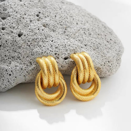 Orecchini a Perno Geometrici a Forma di C Multistrato Placcati in Oro 18K, Antiruggine, in Acciaio Inossidabile per Donne platinumshop